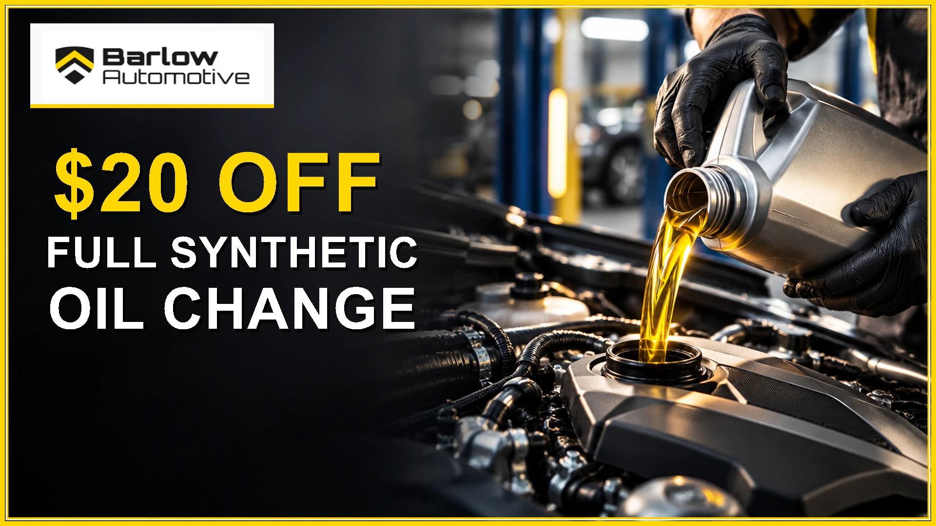 Barlow Automotive: $20 off full synthetic oil change.